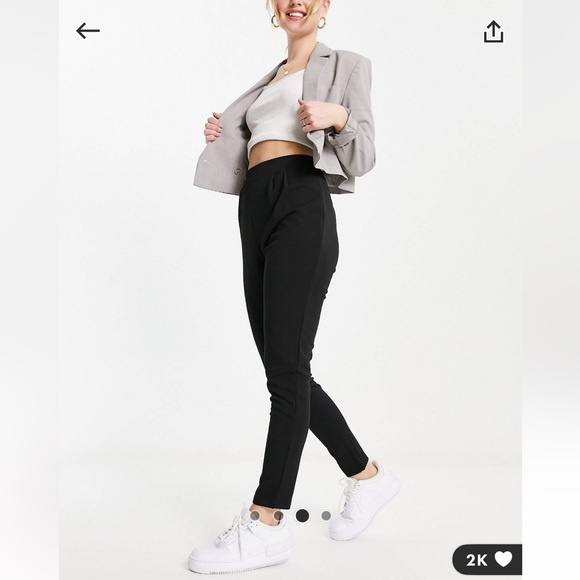 ASOS Design Pleated Jersey Tapered Black Pants- 6 - Picture 2 of 8